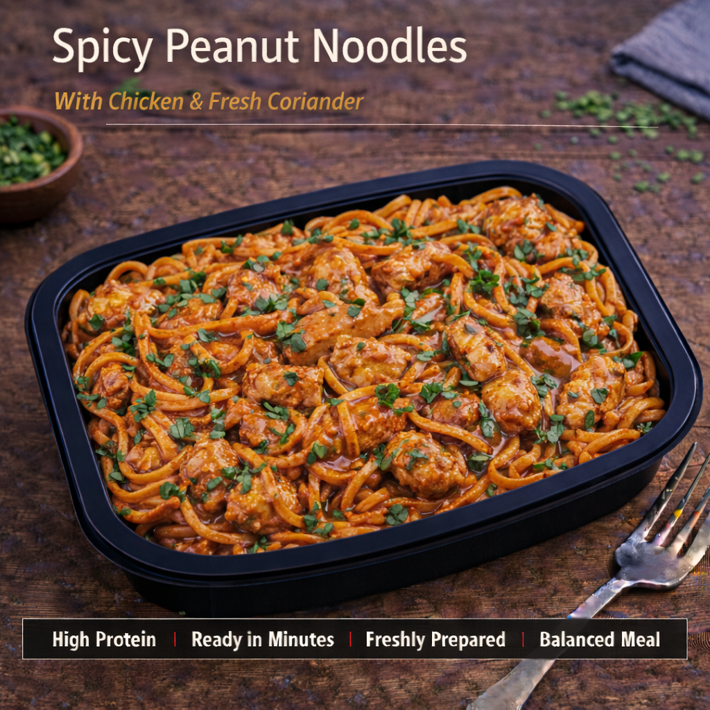 Spicy peanut noodles with chicken and coriander