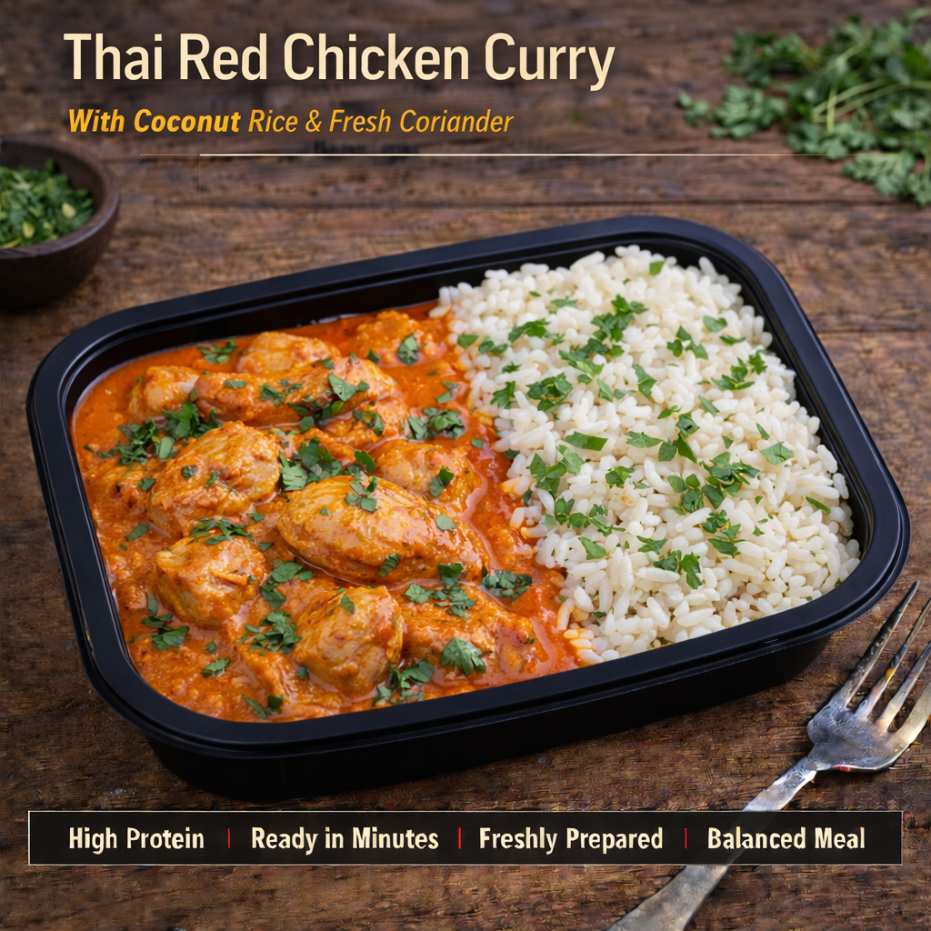 Thai Red Chicken curry with Coconut rice and coriander