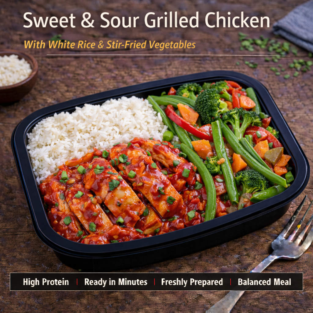 Sweet &amp; Sour grilled Chicken with White Rice &amp; stir fried vegetables