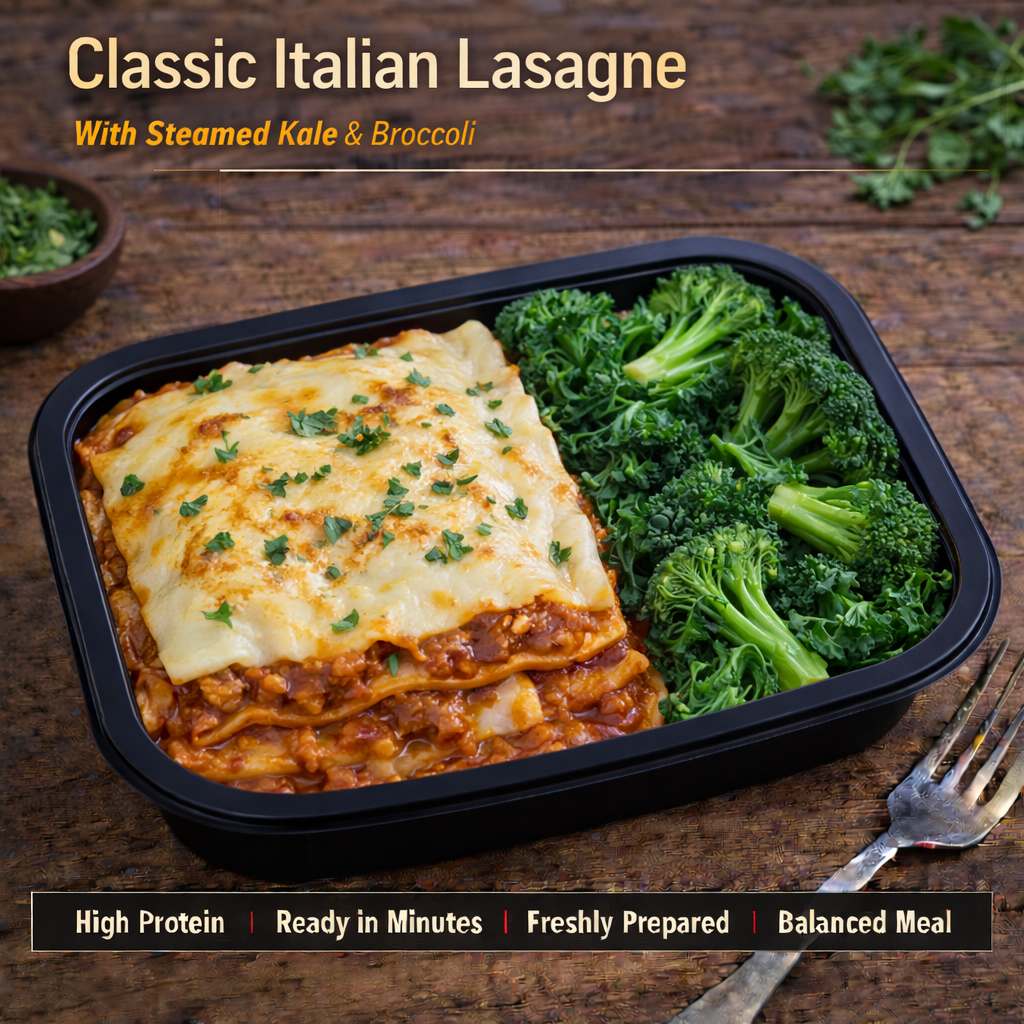 Classic Italian Lasagne with Steamed Kale & Broccoli